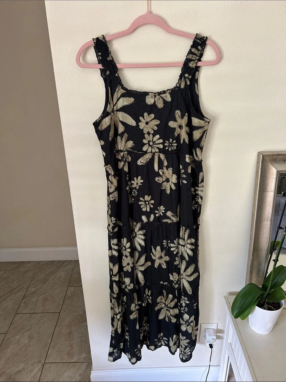 Natural life Adele Cotton black cream boho floral Maxi Dress M